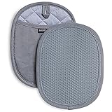 Rorecay Silicone Pot Holders Sets: Heat Resistant Oven Hot Pads with Pockets Non Slip Grip Large Potholders for Kitchen Baking Cooking | Quilted Liner | 9.8 x 7.6 Inches | Gray | Pack of 2