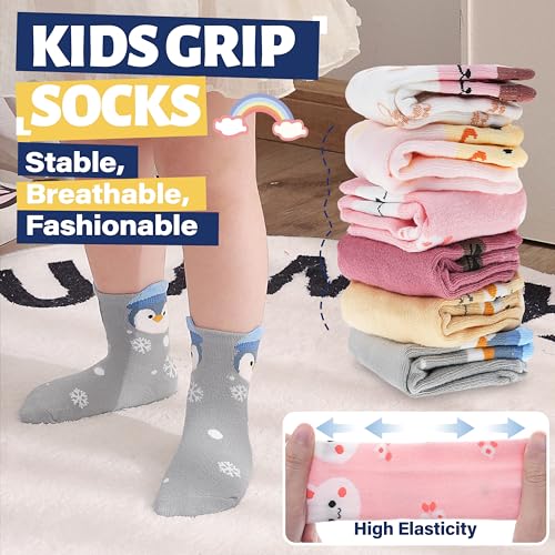 Image of ANTSANG Baby Girls Toddlers Grips Socks, Kids Unicorn Crew Cotton Socks