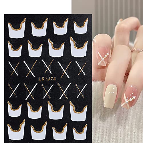 8 Sheets French Tip Nail Art Stickers Decals French Stripe Marble Glitter Nail Art Decals 3D Self-Adhesive Nail Art Accessories Line Ribbon Nails Design Nail Supplies For Women Diy Nail Decorations #TOP23