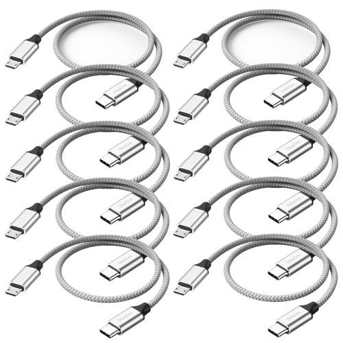 Image of USB C to Micro USB Cable 1ft 10 Pack, Micro USB to USB Type C Adapter Cable Braided Male to Male Adapter USB-C USBC to Micro USB Cord 30.5CM for Charging Data Transmission