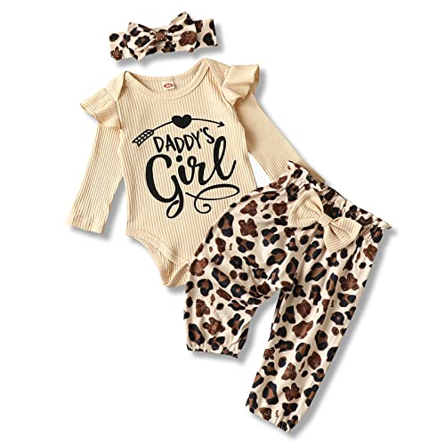 Image of AMAWMW Baby Girl Clothes Set Daddys Little Girl Ruffle Romper Top Camouflage Pants Newborn Infant Baby Girl Outfit