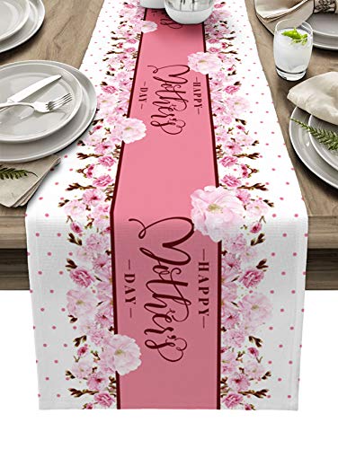 13 X 70 Inch Table Runner Cotton-Polyester Blend, Happy Mother's Day Table Runner For Table Decorations, Indoor Outdoor Parties, Farmhouse & Family Gathering, 1 Pack #TOP1