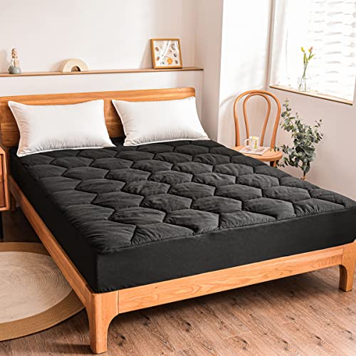 Ntbed Quilted Mattress Pad Cover, Soft Breathable Honeycomb Hexagonal Design Mattress Topper, Thick Warm Fitted Mattress Protector, Stretches Up To 19" Deep Pocket (Black, Queen) #TOP11