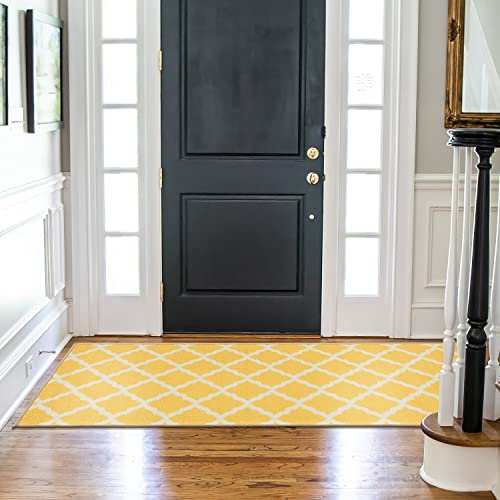 Ottomanson Glamour Collection Non-Slip Rubberback Moroccan Trellis Design 2X6 Indoor Runner Rug, 2'2" X 6', Yellow #TOP4