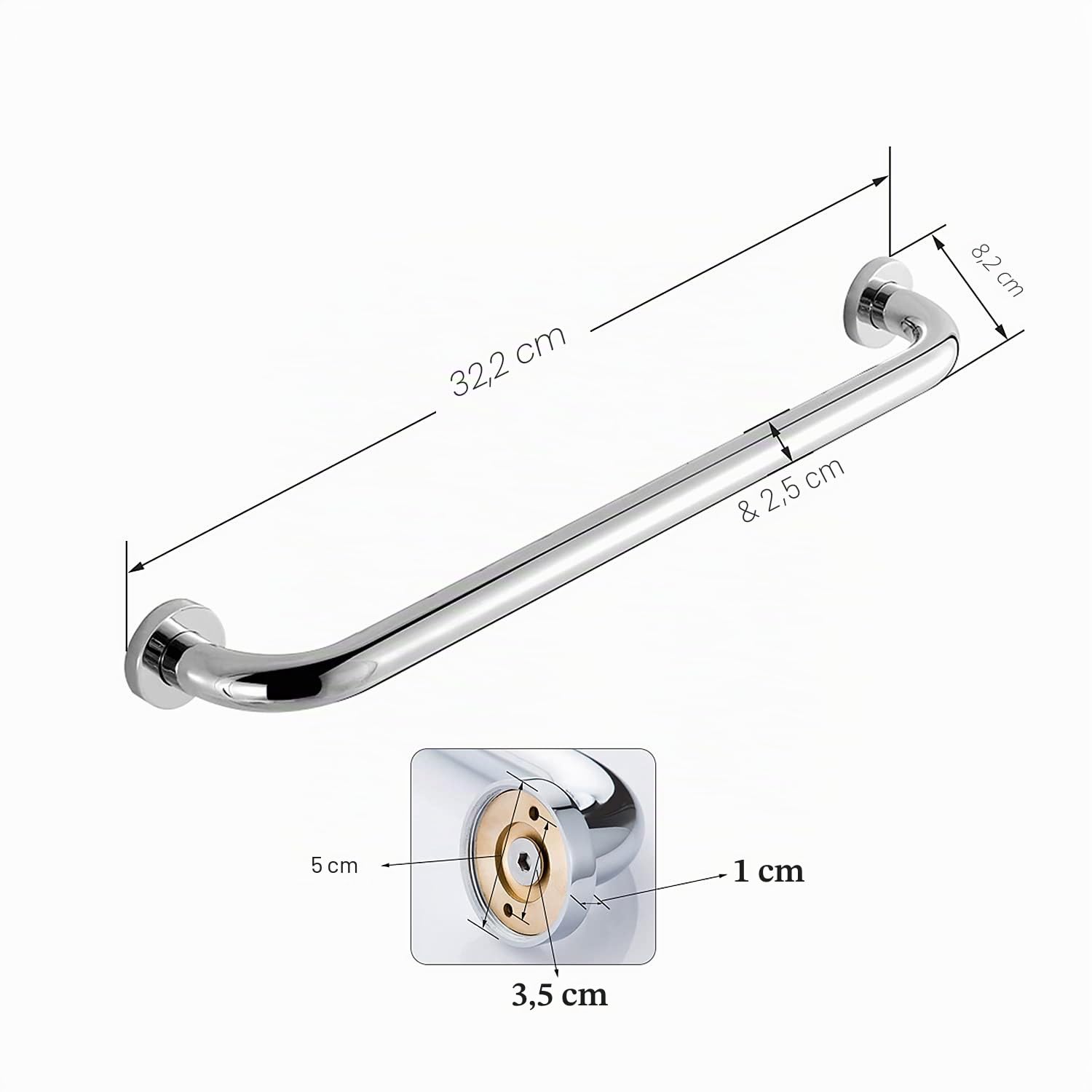 Duscharme Haltegriff für Badezimmer Anti-Rutsch-Sicherheitshandlauf Wandgriff Griff für Badewanne WC-Gleitstangen Messing Chrom poliert (30 CM)