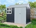 VanAcc 8x6x7.5 FT Shed 4-pane Window Nordic Cottage Storage Shed Outdoor Metal Garden House Double Hinged Lockable Doors for Backyard Garden Patio Lawn Dark Grey/White