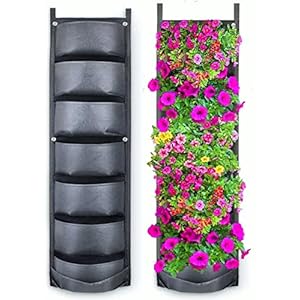 KAHEIGN 7 Pocket Hanging Plant Grow Bags, Vertical Hanging Garden Wall Planter Flowerpot Bag for Yard Garden Home Decoration (Black)