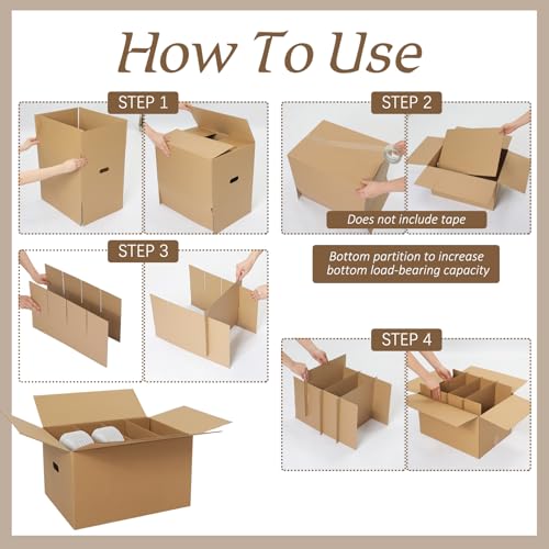 Image of Fuyoooo 6 Sets Dish Packing Kit Include 1 Box 5 Dividers 1 Base Plate Each Set Kitchen Moving Boxes Glassware Packing Kit Dish Containers Supplies for Moving Dishes Glassware (20 x 15 x 12 Inches)