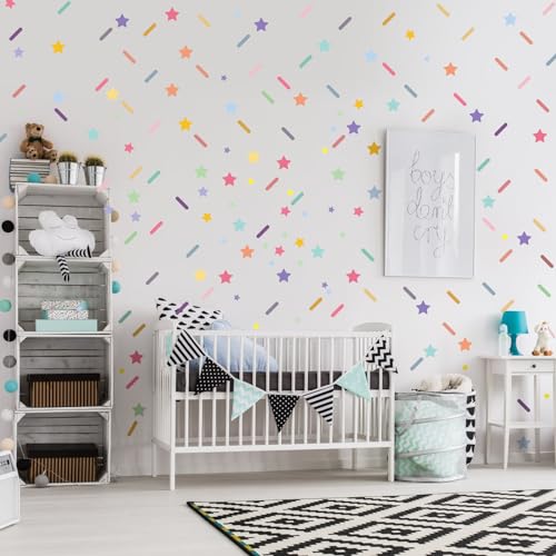 Stickers de pared estrellas y confeti coloridos, 150 y 300 piezas miniatura 7