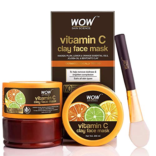 Wow Skin Science Vitamin C Glow Clay Face Mask With Lemon & Orange Essential Oils, Jojoba Oil & Bentonite Clay – For All Skin Types – No Parabens, Synthetic Fragrance, Mineral Oil & Color – 200 Ml