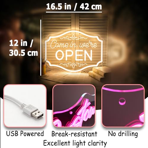 Image of Warm White Neon Sign Led Neon Lights Signs for Wall Decor USB Powered Led Signs for Room Decoration-Come In We're Open