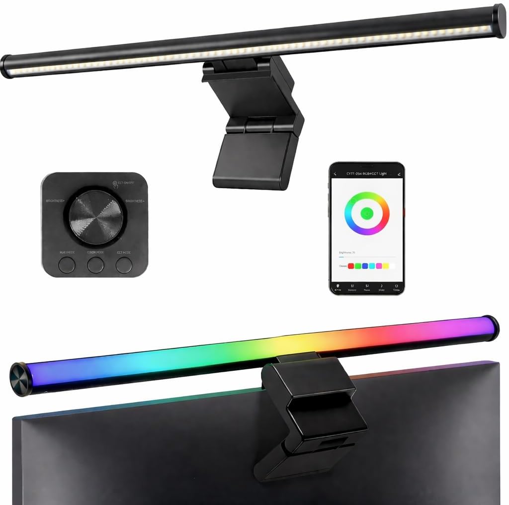 Hive Vibes 17" Monitor Light Bar with 15 Colors RGB Backlight, Wireless Remote and App Control, 3 Colors Temperature, Stepless Dimming, Eye Care, Anti-Glare Desk Lamp for Home, Office and Gaming