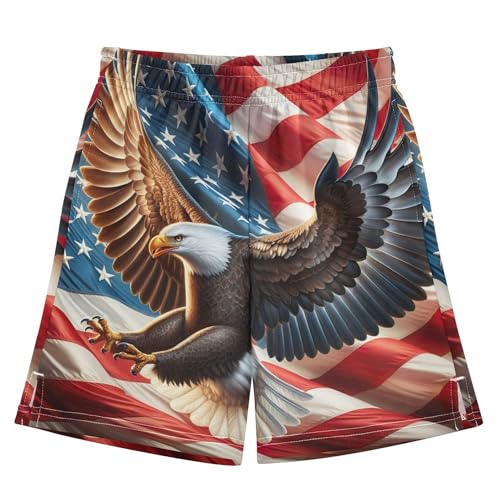 American Flag Eagle USA Boys Teens Shorts Summer Cute Lounge Shorts Elastic Waist Kids Homewear 7-8