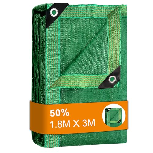 BeGrit Greenhouse Shading Net with Grommets Pergola Shading Netting 50% Shading Rate UV Resistant Sunblock Shade Cloth Greenhouse Shading Blinds for Garden Flower Plant Green (1.8m X 3m)
