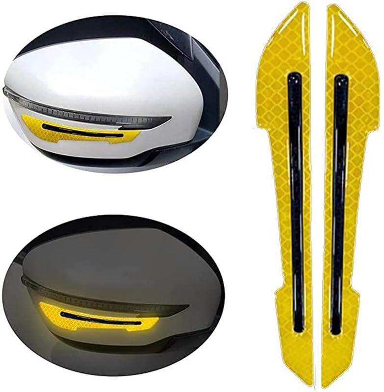Colorsole? New Trending 2 Pieces Reflective Car Stickers Set Rearview Mirror Reflective Warning Stickers Car Side Reflective Stickers for Car Safety (Yellow) for Nexon EV