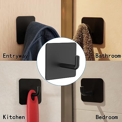SSYR&P 8 Pack Rustproof Self Adhesive Hooks, Stainless Steel Wall Hook, 3M Strong Adhesive Hooks, no Drilling Required, Perfect for Behind Door,Kitchen,Bedroom,Bathroom (Black) - Image 3