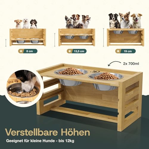 Hundenapf erhöht - kleine Hunde ergonomische Fresshaltung (small), Premium Futterstation Hund entlastet Wirbelsäule und Nacken (2X 700ml)