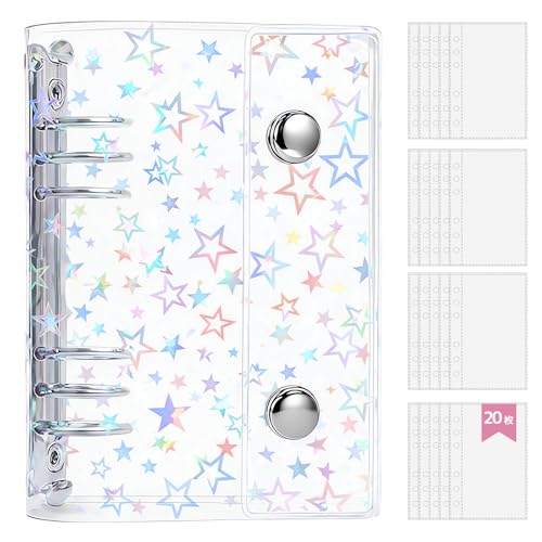 zenoco シール帳 透明バインダー 推し活グッズ A6 女の子 はがせる 6穴 シール収納 厚め 台紙付き（リフィル20枚セット・レーザースタータイプ）