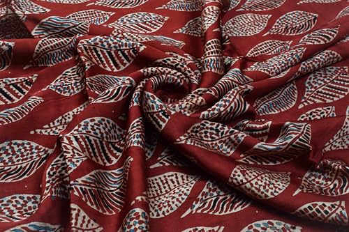 Image of Ethnics of Kutch Womens's Ajrakh Modal Silk Natural Dye Hand Block Print Unstitched Kurta Fabric