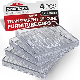 X-Protector Furniture Cups - 4 PCS 3" - Non Slip Furniture Pads for Hardwood Floors - Transparent Floor Protectors - Bed Stoppers to Prevent Sliding - Keep Furniture from Sliding on Floor! (Square)