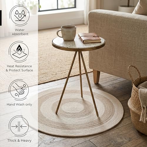 Image of Encasa XO Reversible Round Rug Handwoven Natural Fiber Carpet Braided Area Rug | Neutral Boho Rug for Living Room, Bedroom, Nursery | Washable Area Rug Two Tone | Beige & Off-White (60 cm) | 2 Ft