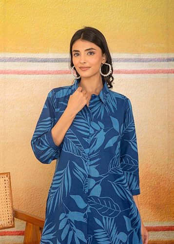 Image of LABEL ADRIJA Floral Print Pure Cotton Tunic Shirt Pant Cord Set Kurta Pant Set for Women