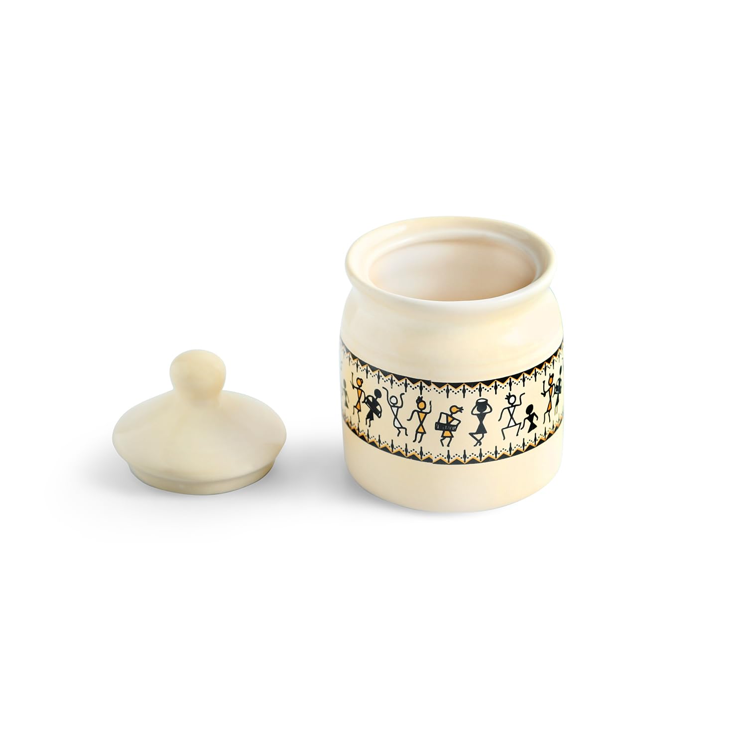 Warli Tales Ceramic Pickle Jars - Handcrafted Indian Decor -3