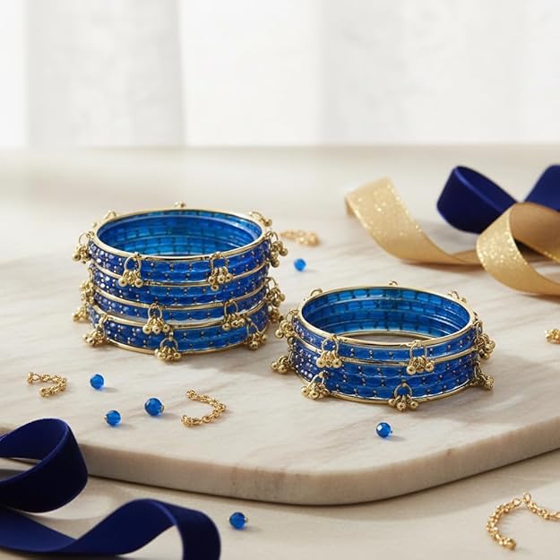 Image of Kashmiri Ghangharoo Glass Bangle Set for Women| Light Weight Bangles | Traditional Transparent Fancy Glass Chudi Set for Wedding, Party(Set Of 18)