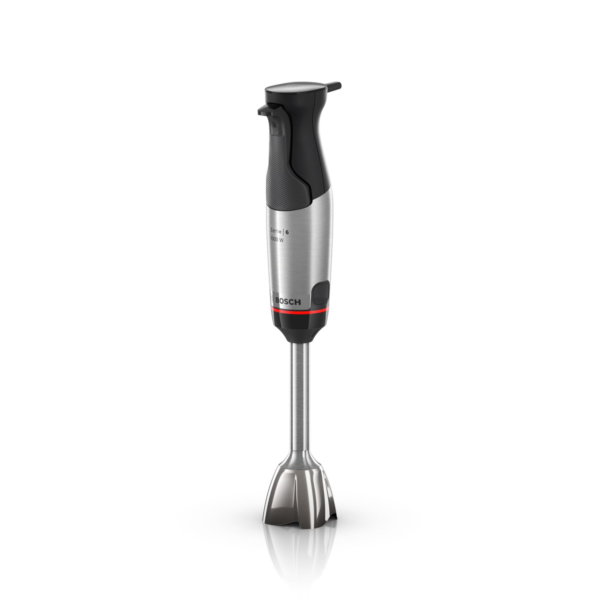 Bosch - Batidora de mano, ErgoMaster Serie 6, motor refrigerado por aire de 1000 vatios, control dinámico de velocidad, sistema de mezcla QuattroBlade, Acero inoxidable, MSM6M622