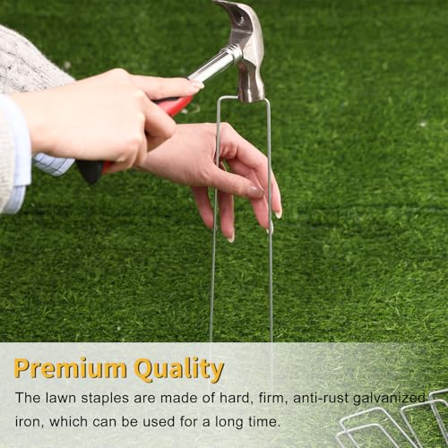 Image of HongWay 120 Pack Landscape Staples 8 Inch, Galvanized Garden Stakes