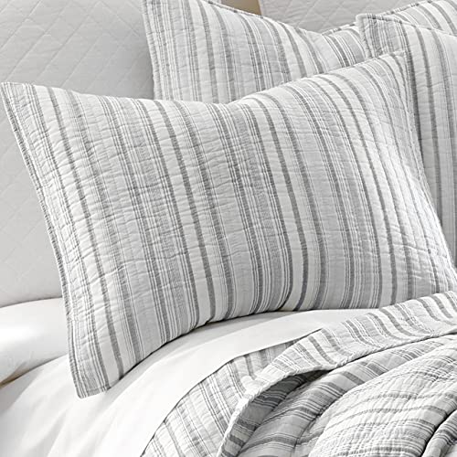 Levtex Home Bondi Stripe Grey King Cotton Quilt Set, Grey And White, Stripe #TOP30
