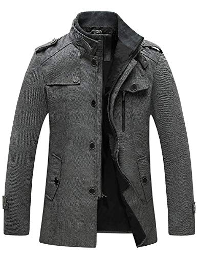 Wantdo Men's Casual Coat Cold Weather Wool Jacket Overcoat Grey Medium