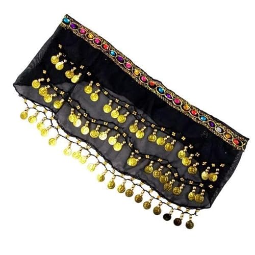 Lenço Dança Do Ventre Quadril Com Moedas e Pedras Premium - Preto