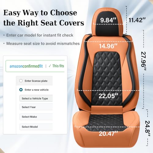 Image of Coverado Car Seat Covers Front Seats, Vintage-Style Soft Waterproof Faux Leather Full Set with Rear Protectors, Comfortable Anti-Stain Interior for Most Vehicles - BrownBlack