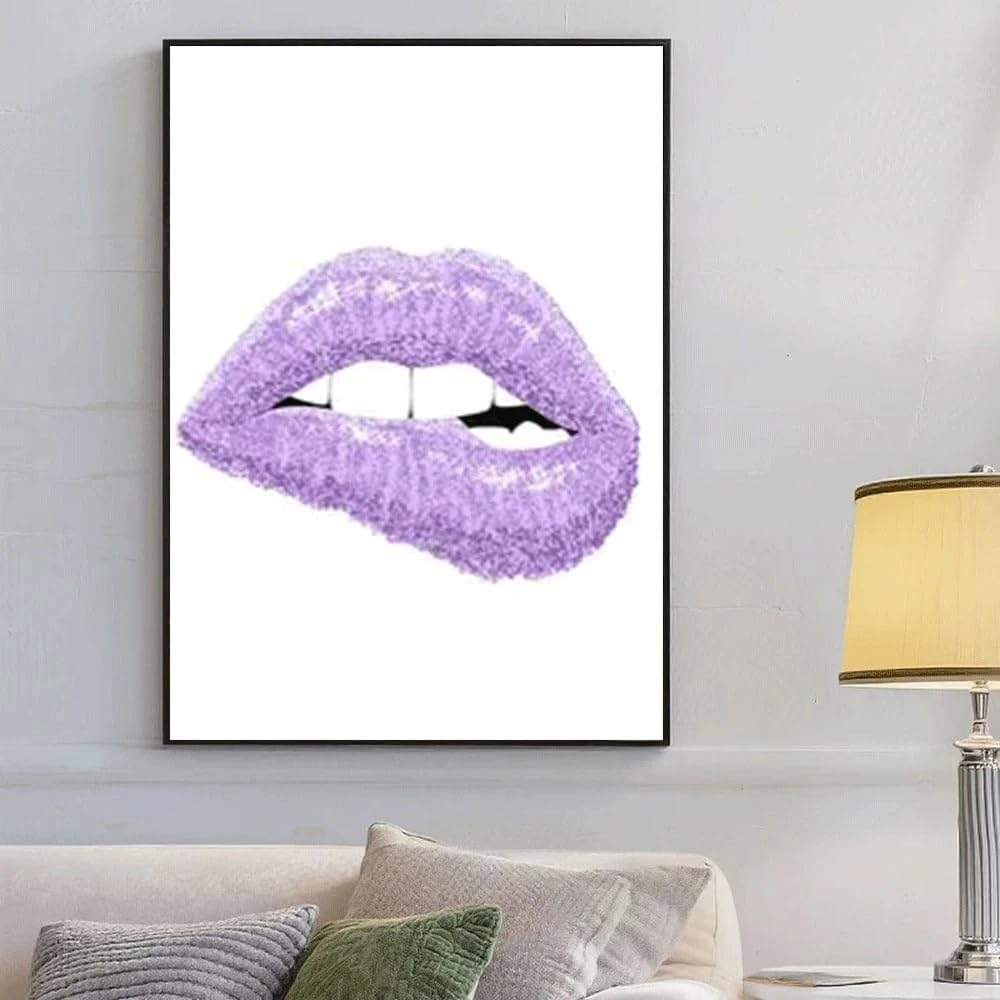 Tzkbdma No Frame Canvas Print Wall Art Perfume Print, Fashion Prints, Lilac Wall Art, Lavender Lips Poster Pictures For Living Room(70X90cm/Without Frame)