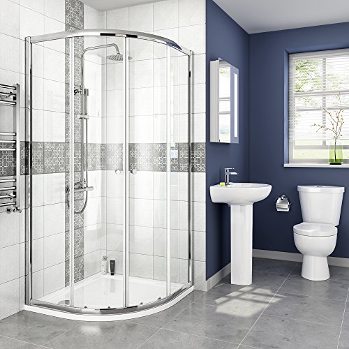 iBathUK 900 x 900 mm Designer Quadrant Sliding Door Shower Enclosure + Stone Tray