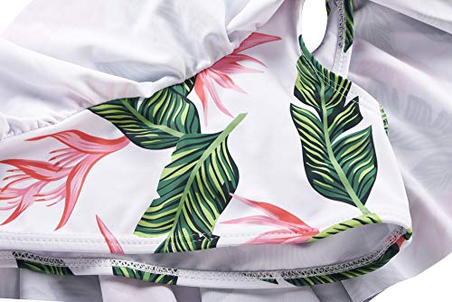 Hilor Girl's Bikini Set Crop Flounce Two Piece Swimsuits Kids One Shoulder Bathing Suits Green Leaves 9-10 Years #TOP5