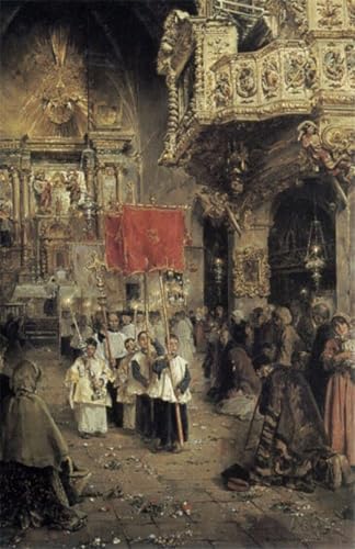Lienzo de lona Arcadio Mas Y Fondevila pintura Processione al termine della messa 60x90cm