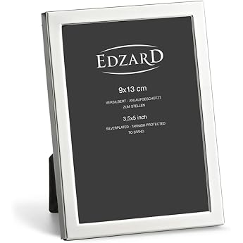 EDZARD Bergamo Picture Frame for Photo 9 x 13 cm Elegant Silver-Plated Tarnish-Resistant with Velvet Backing Photo Frame for Standing