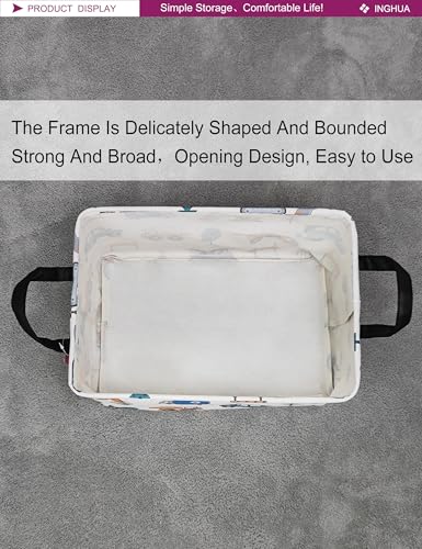Image of Rectangular Storage Basket Fabric Organizer Bin for Toys,Books,Clothes,Gifts,Pets-Perfect for Home,Office,Nursery,Dorm,Shelf(Rec-Vehicles)