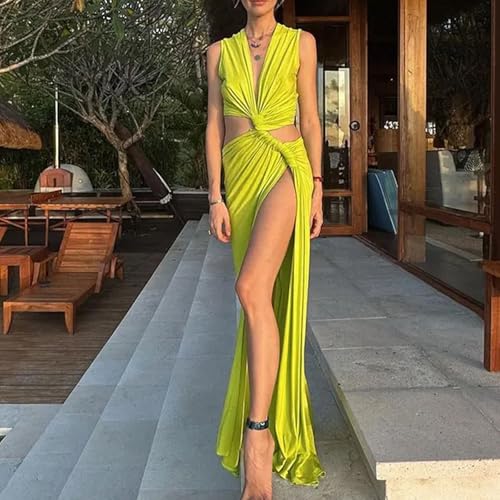 Evankin Women's Long Dress Cutout Twist Sexy Slit Hem V-Neck Tight Irregular Summer Outfits4