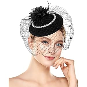 Pillbox Hat with Veil Vintage Fascinators for Women Tea Party Bridal Wedding Halloween