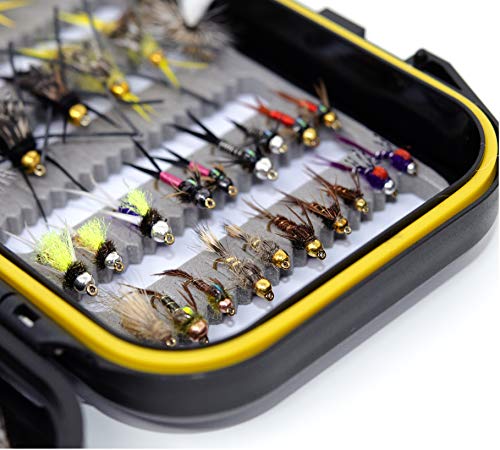 56 Assorted Trout Fly Fishing Flies Kit | Waterproof Fly Fishing Box | Nymphs Flies, Stone Flies, Dry Flies, Streamer, Hopper Flies #TOP2