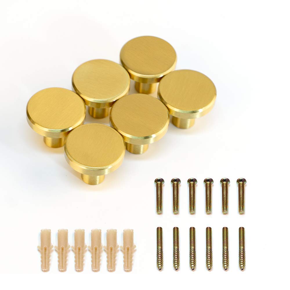 EVERGD 27mm Pure Copper Handle Shell Brass Gold Wardrobe Kitchen Cabinet Door Knobs Drawer Cupboard Hardware Pull Handle Clothes Coat Hook Modern Simple (6, Gold Round) — image 1