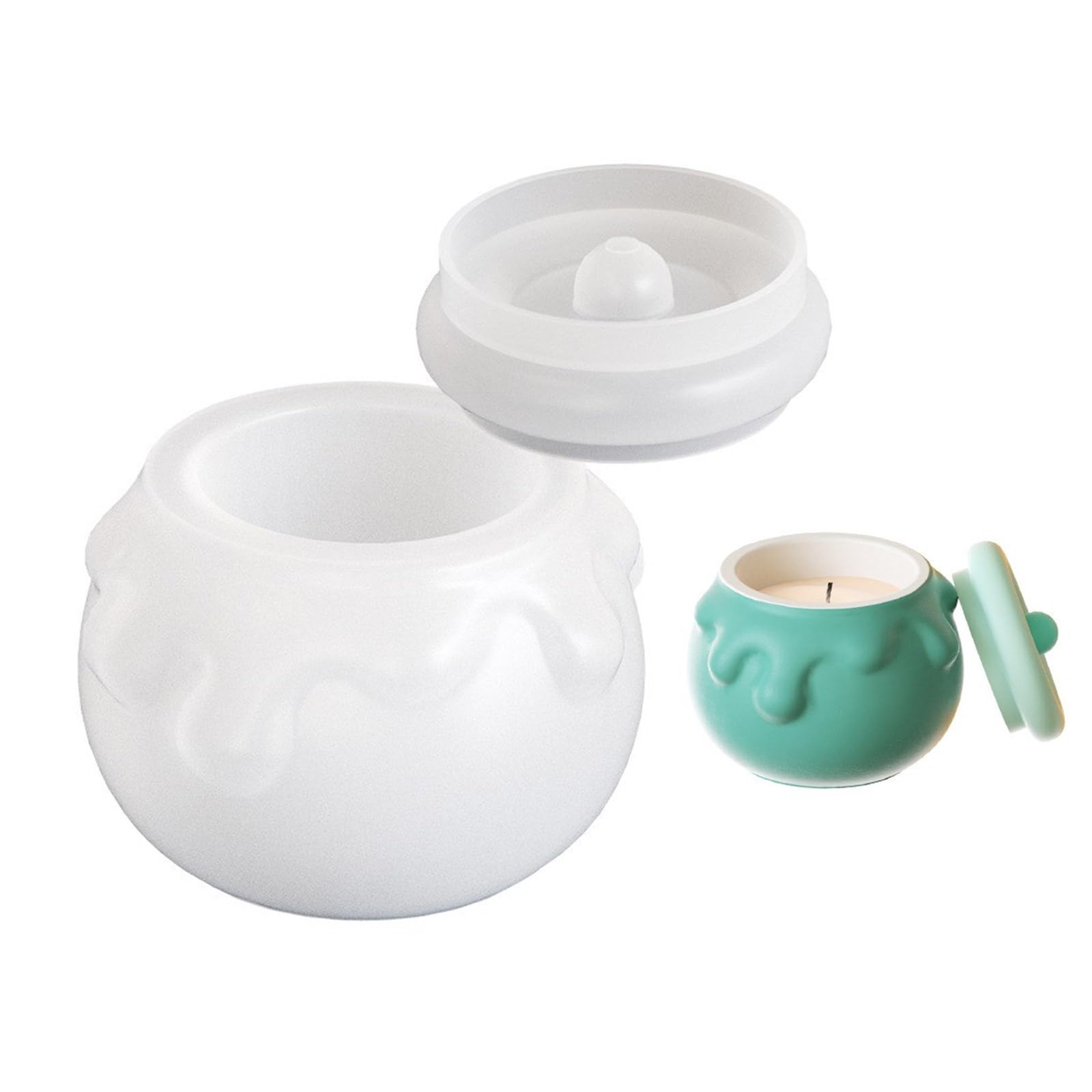 NEWFT Concrete Candle Jar Silicone Mold Round Storage Box with Lid Epoxy Resin Plaster Craft Mould Handmade Gypsum Box Cement