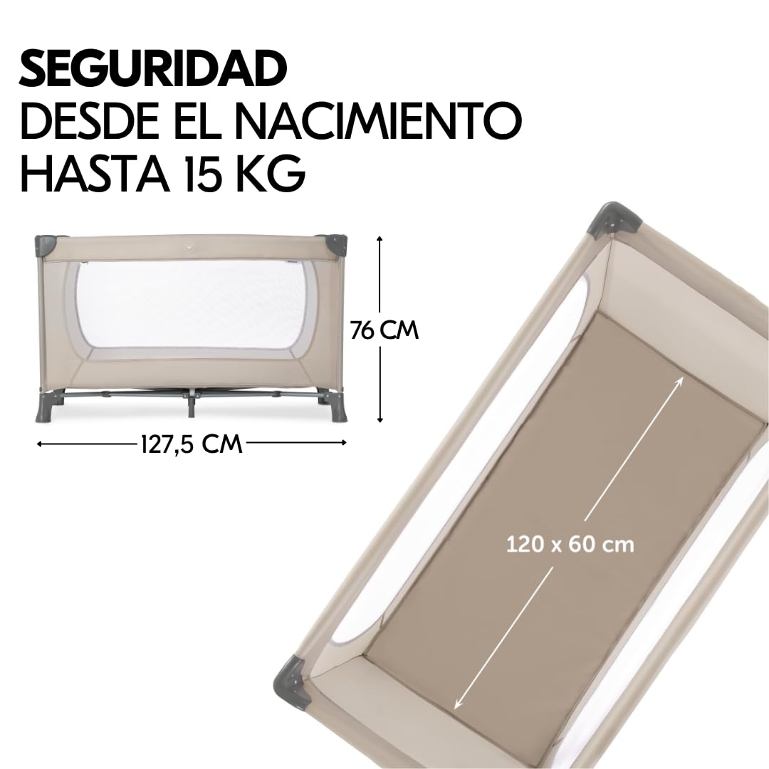 hauck Dream N Play Set de Cuna de Viaje Bebe con Colchon y Mosquitera - Parque Infantil Plegable y Portátil con Accesorios - Bolsa de Transporte – Montaje Fácil - Beige