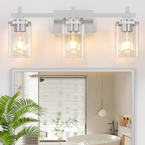 Spiglamm Brushed Nickel Bathroom Light Fixtures, 3-Lights Bathroom Vanity Light