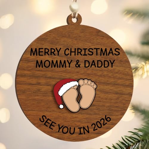 2 Layers Wooden Expecting Ornament 2025, Pregnancy Announcement Gender Reveal...