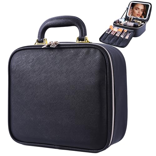 CapsLock Makeup bag with Mirror, LED Light, 3 Adjustable Brightness Levels, Cosmetic Bag with...