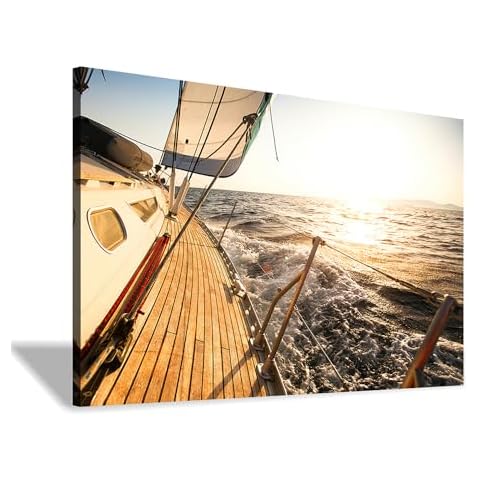 Hardy Gallery sailboat wall art coastal pictures: sunset wall decor sailing artwork nautical ocean print in canvas painting for bathroom 11" x 16" Cover